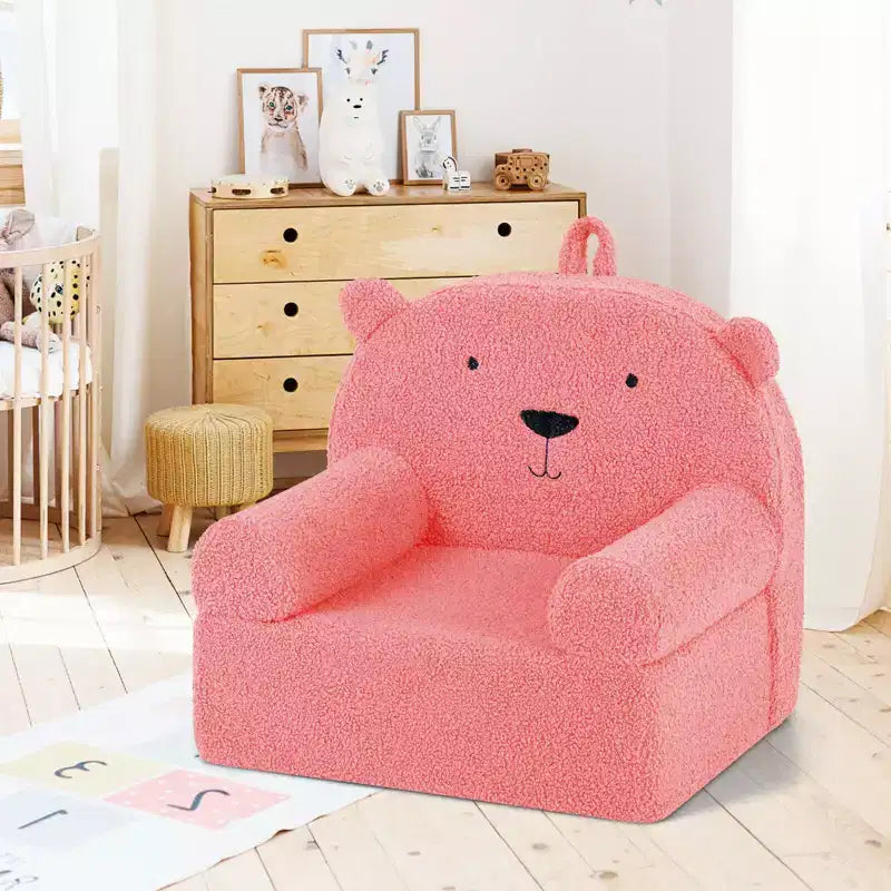 Canapé Ours pour Enfants, Fauteuil en Mousse pour Tout-Petits avec Housse en Tissu Polaire Doux Marron/Gris/Bleu Marine/Rose