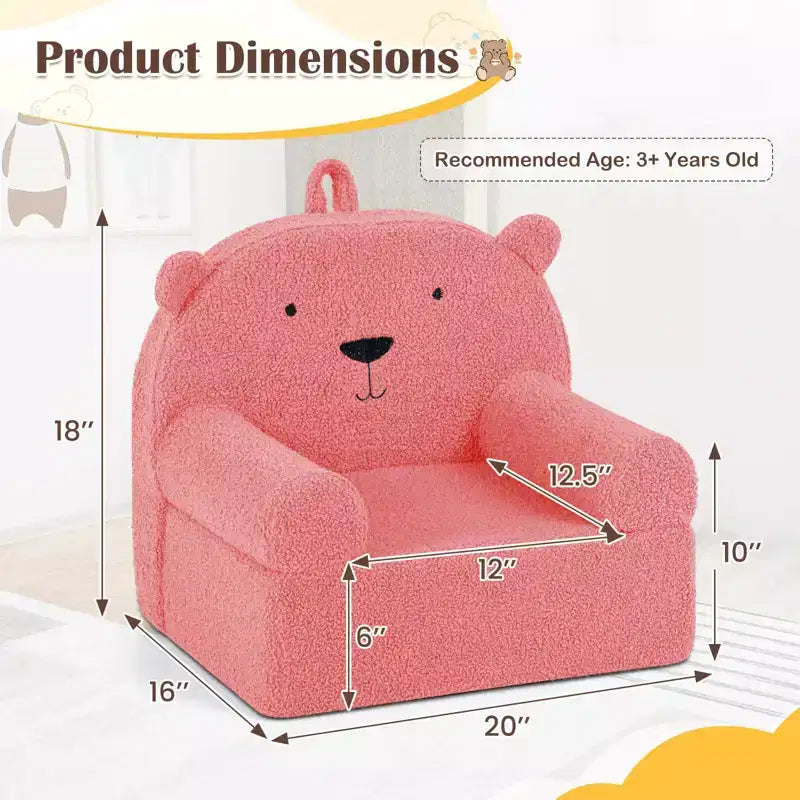 Canapé Ours pour Enfants, Fauteuil en Mousse pour Tout-Petits avec Housse en Tissu Polaire Doux Marron/Gris/Bleu Marine/Rose