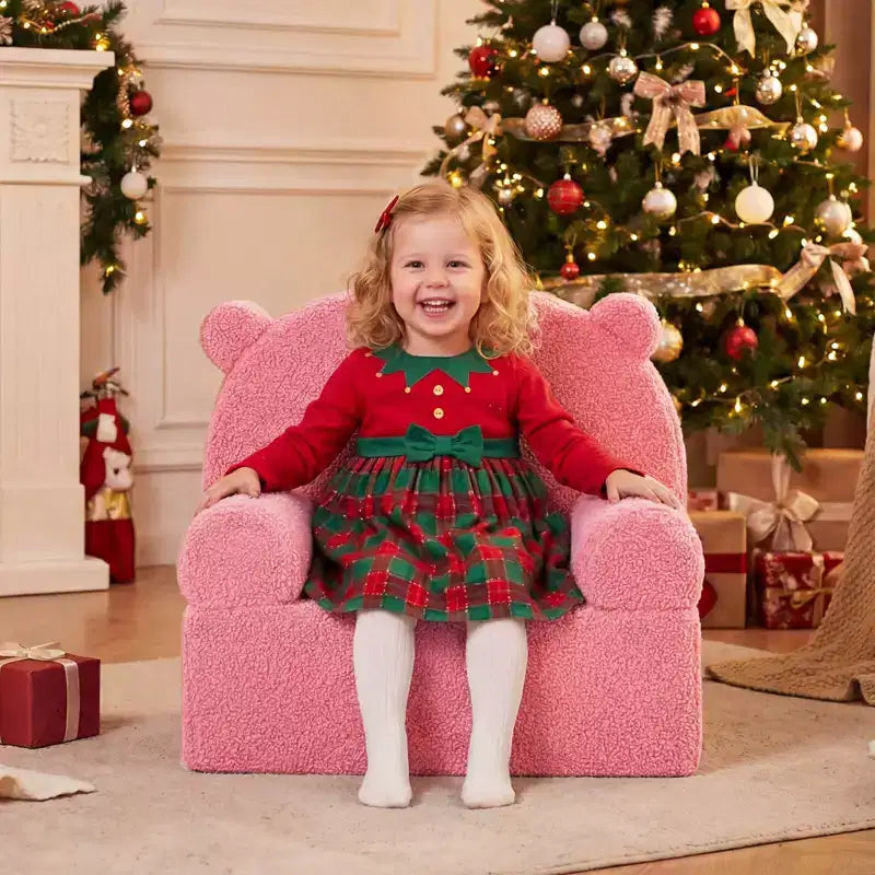 Canapé Ours pour Enfants, Fauteuil en Mousse pour Tout-Petits avec Housse en Tissu Polaire Doux Marron/Gris/Bleu Marine/Rose