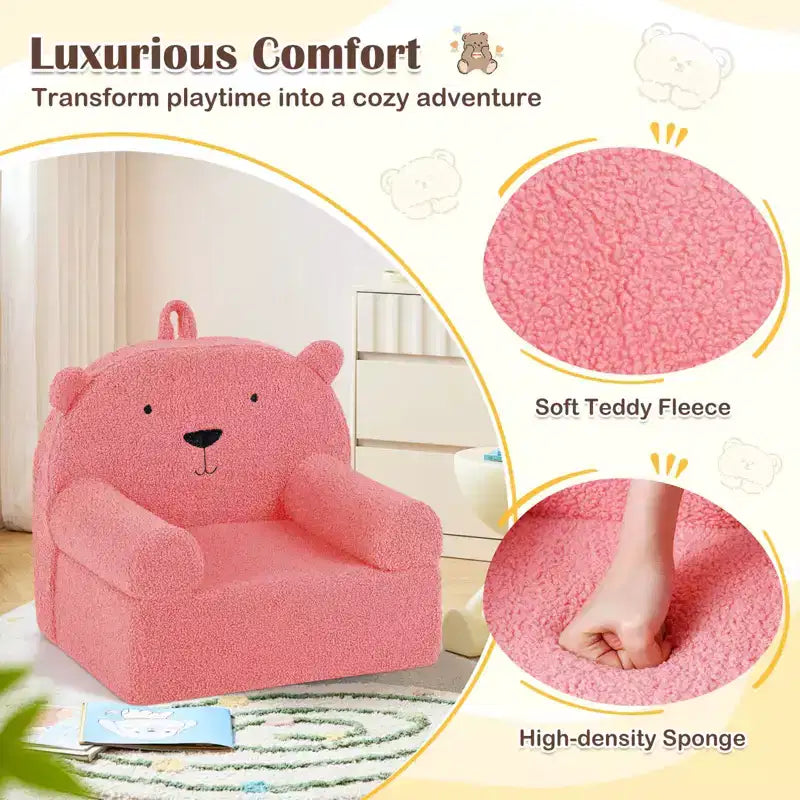Canapé Ours pour Enfants, Fauteuil en Mousse pour Tout-Petits avec Housse en Tissu Polaire Doux Marron/Gris/Bleu Marine/Rose