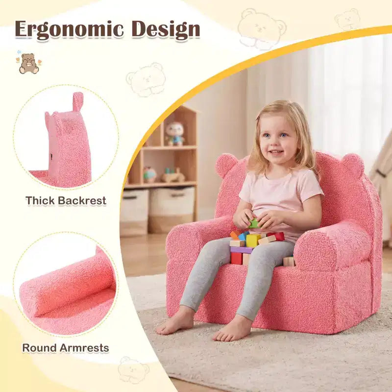 Canapé Ours pour Enfants, Fauteuil en Mousse pour Tout-Petits avec Housse en Tissu Polaire Doux Marron/Gris/Bleu Marine/Rose