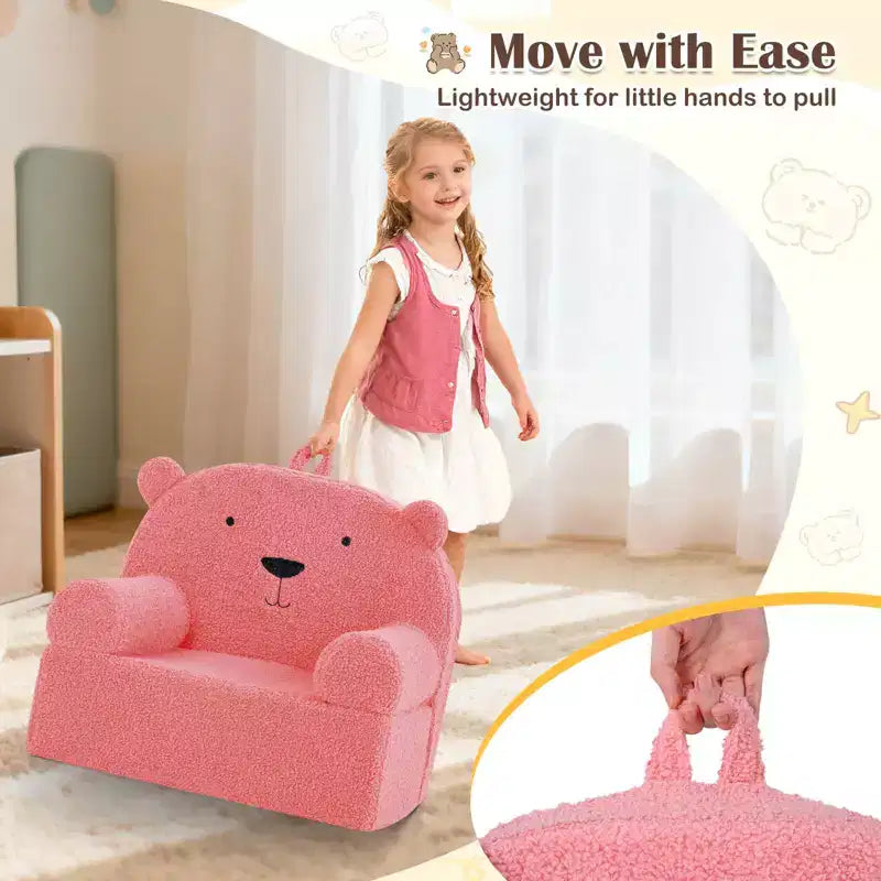 Canapé Ours pour Enfants, Fauteuil en Mousse pour Tout-Petits avec Housse en Tissu Polaire Doux Marron/Gris/Bleu Marine/Rose