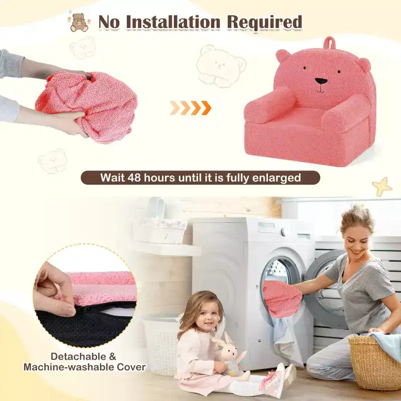 Canapé Ours pour Enfants, Fauteuil en Mousse pour Tout-Petits avec Housse en Tissu Polaire Doux Marron/Gris/Bleu Marine/Rose