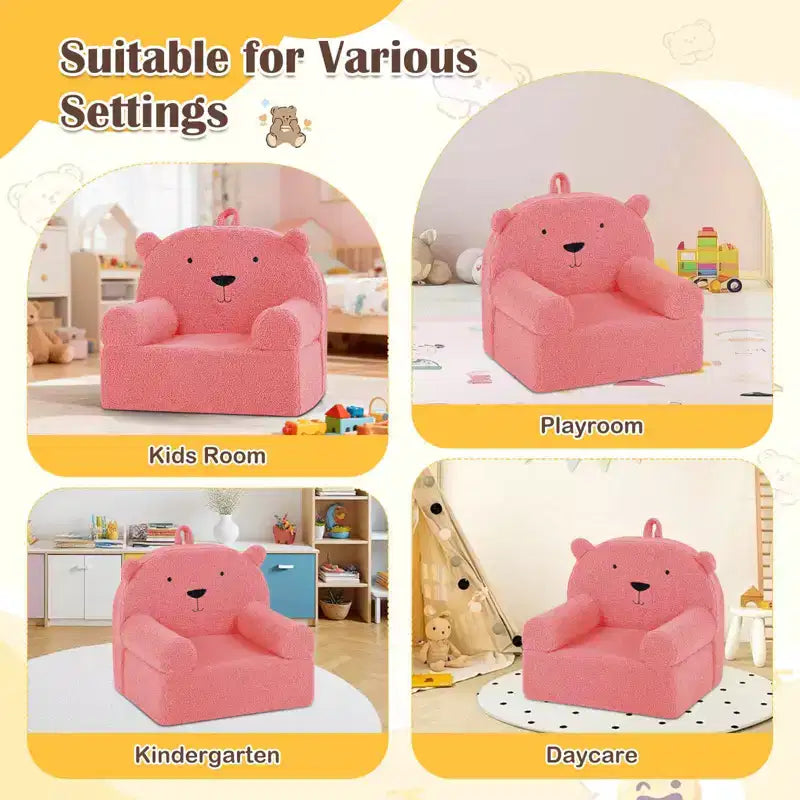 Canapé Ours pour Enfants, Fauteuil en Mousse pour Tout-Petits avec Housse en Tissu Polaire Doux Marron/Gris/Bleu Marine/Rose