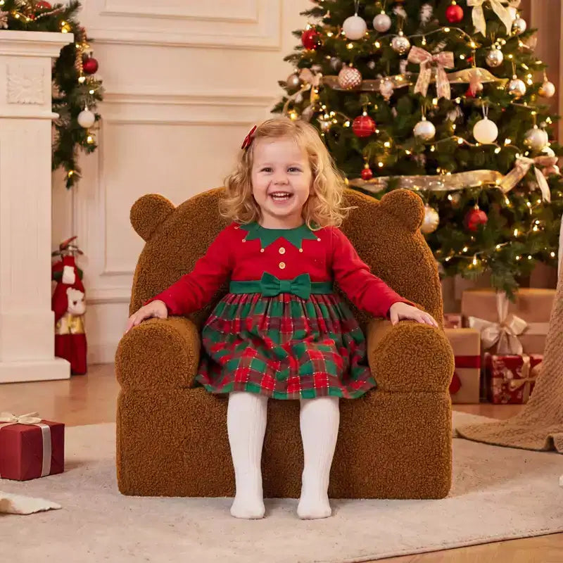 Canapé Ours pour Enfants, Fauteuil en Mousse pour Tout-Petits avec Housse en Tissu Polaire Doux Marron/Gris/Bleu Marine/Rose