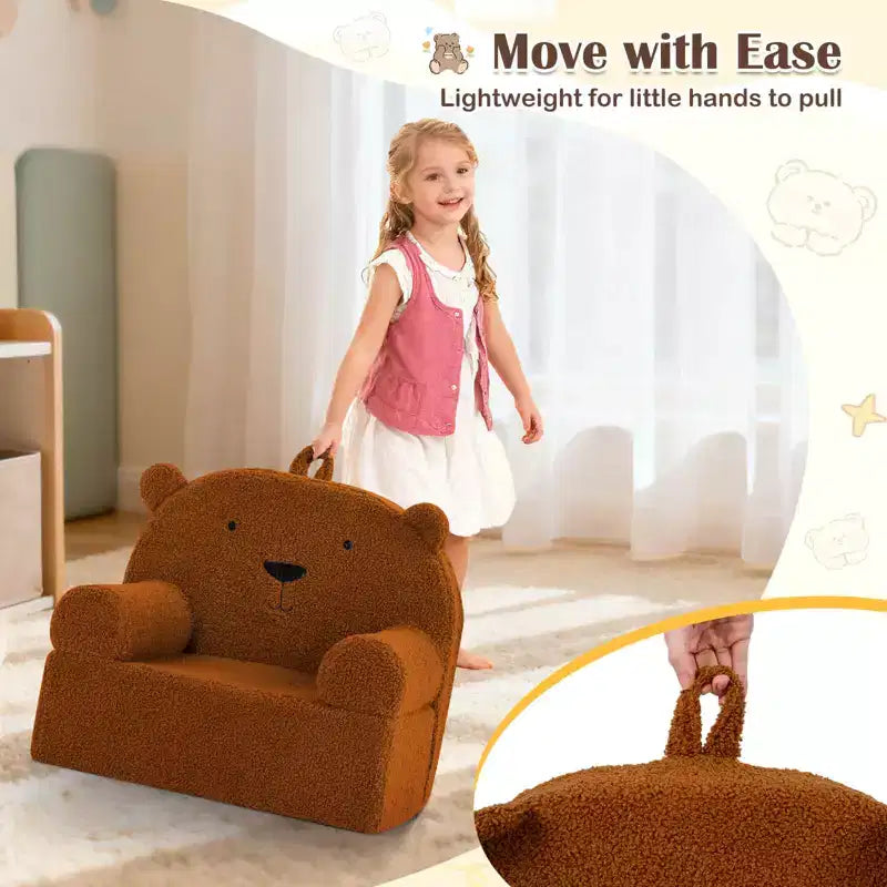 Canapé Ours pour Enfants, Fauteuil en Mousse pour Tout-Petits avec Housse en Tissu Polaire Doux Marron/Gris/Bleu Marine/Rose