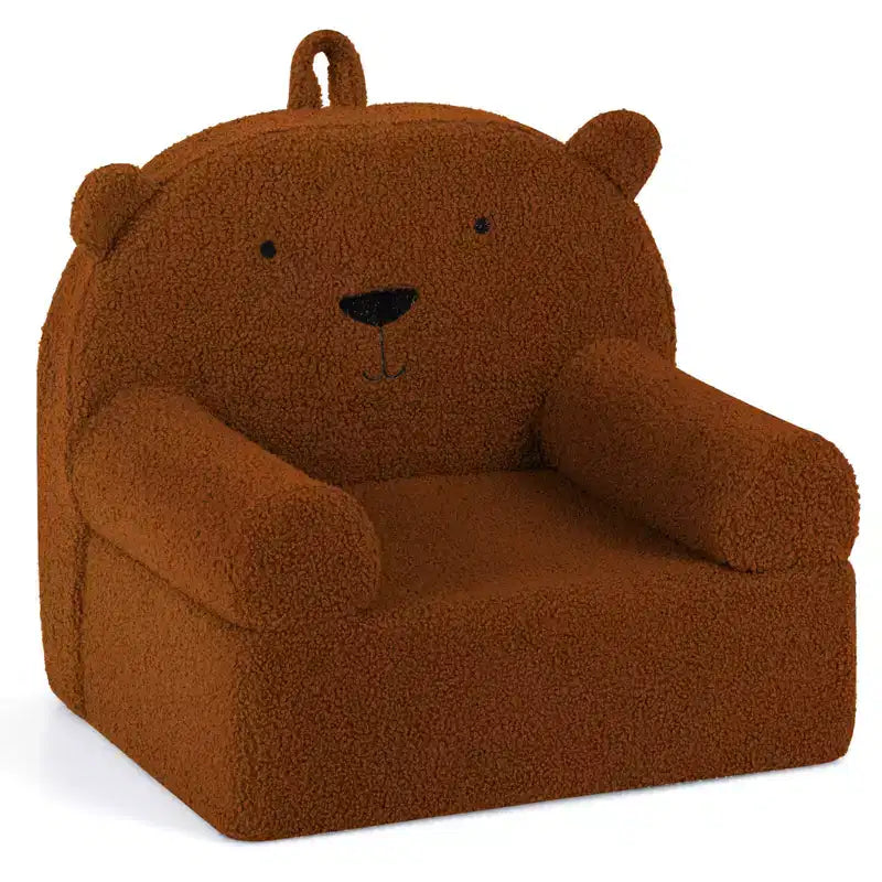 Costway Kids Bear Sofa Toddler Foam Couch with Soft Fleece Fabric Cover Brown/Gray/Navy/Pink