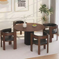 Mid Century Modern Dining Chairs, PU Leather Upholstered Kitchen Chairs Set of 4 with Accent Curved Backrest & Rubber Wood Fram, Brown + Black