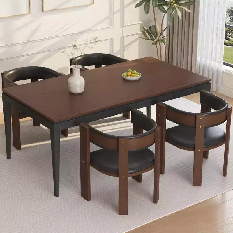 Mid Century Modern Dining Chairs, PU Leather Upholstered Kitchen Chairs Set of 4 with Accent Curved Backrest & Rubber Wood Fram, Brown + Black