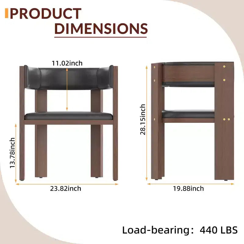 Mid Century Modern Dining Chairs, PU Leather Upholstered Kitchen Chairs Set of 4 with Accent Curved Backrest & Rubber Wood Fram, Brown + Black