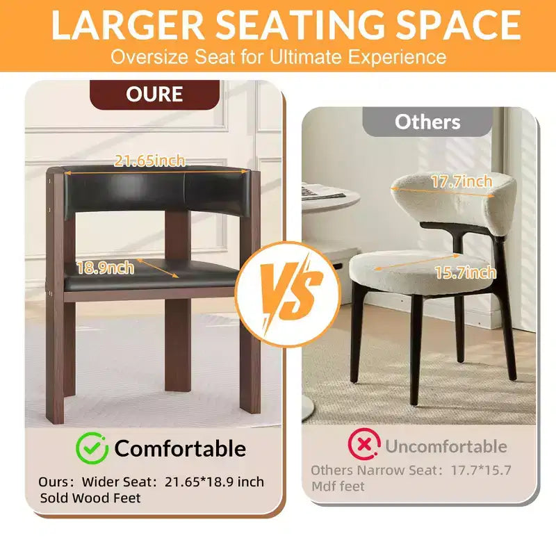 Mid Century Modern Dining Chairs, PU Leather Upholstered Kitchen Chairs Set of 4 with Accent Curved Backrest & Rubber Wood Fram, Brown + Black