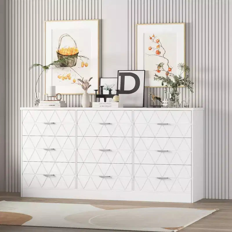 9-Drawer Dresser, Long Dresser for Bedroom, Large Modern Storage, Wood Drawer Organizer with Metal Handles, for Bedroom, Living Room