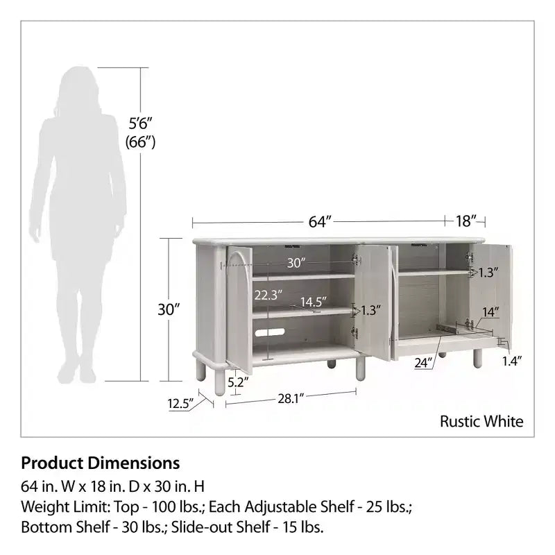 Buffet rustique en bois avec étagères ajustables