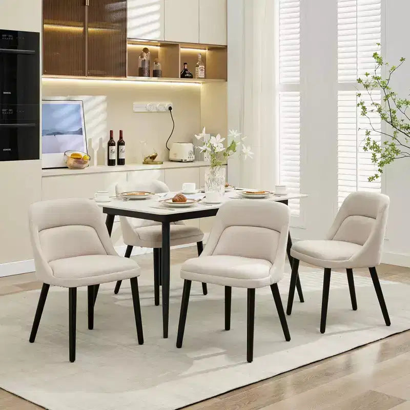 Dining Chairs Set of 6/4, Side Chairs with High-Back Linen Fabric, Padded Seat, turdy Wood Legs for Kitchen, Dining Room, Caf, Farmhouse, Beige