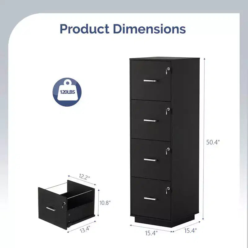 Karl Home15 Inch Embossed 4 Drawer Wooden Filing Cabinet