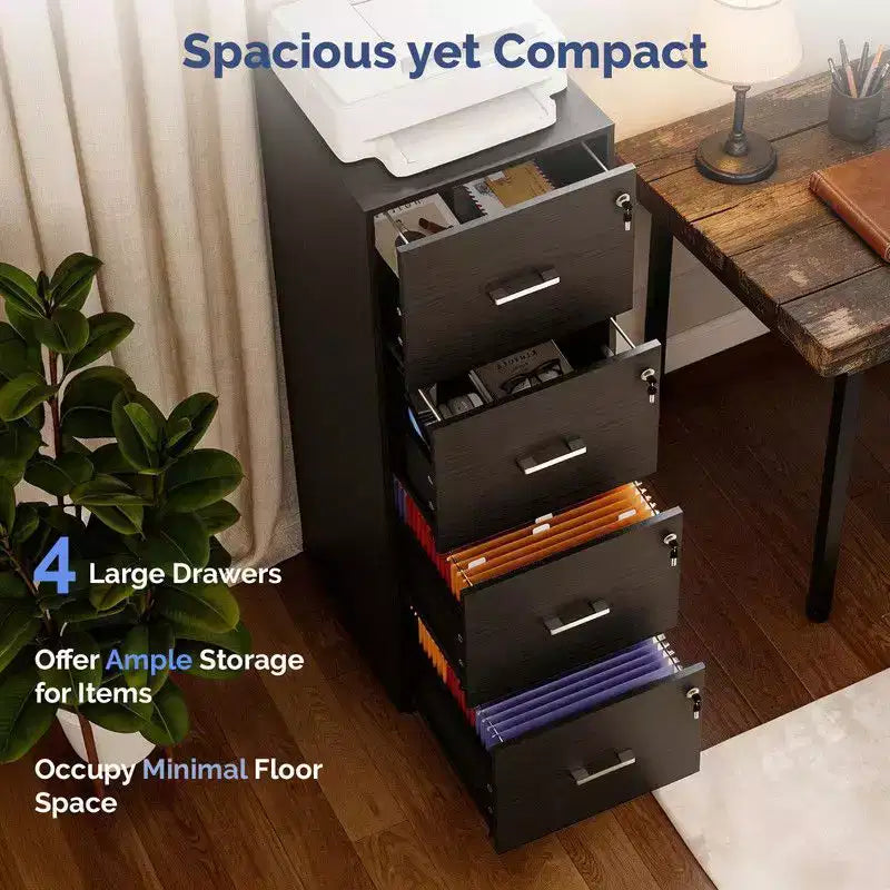 Karl Home15 Inch Embossed 4 Drawer Wooden Filing Cabinet
