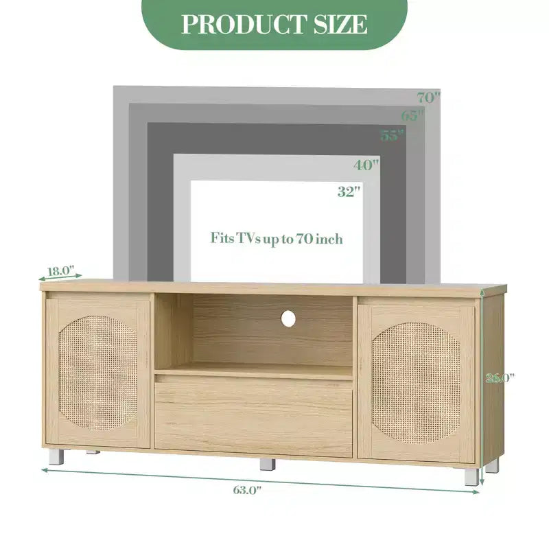 Wooden TV Console with 1 Drawer & 2 Closed Cabinets, Ample Hidden Storage to Organize Media Devices and Living Room Essentials