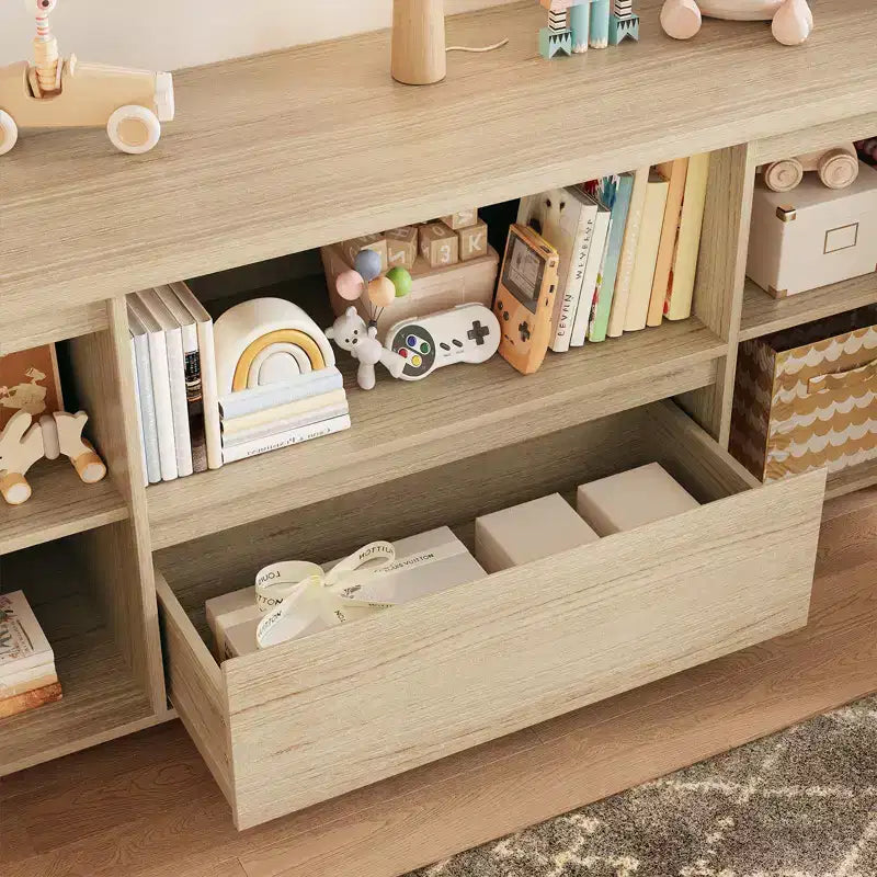 Wooden TV Console with 1 Drawer & 2 Closed Cabinets, Ample Hidden Storage to Organize Media Devices and Living Room Essentials
