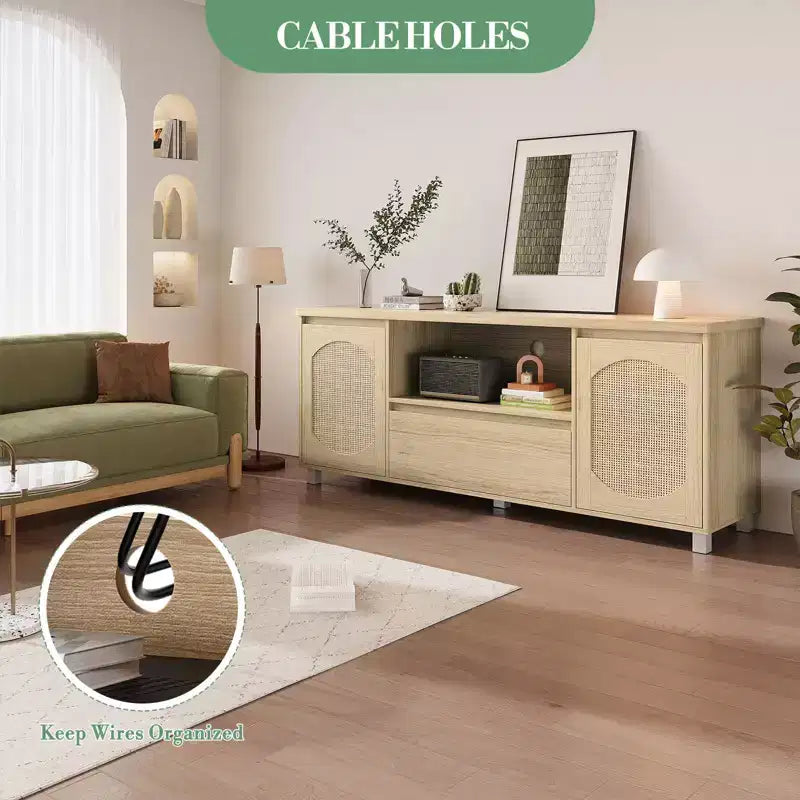 Wooden TV Console with 1 Drawer & 2 Closed Cabinets, Ample Hidden Storage to Organize Media Devices and Living Room Essentials