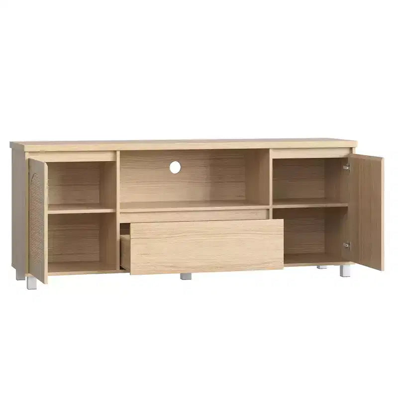 Wooden TV Console with 1 Drawer & 2 Closed Cabinets, Ample Hidden Storage to Organize Media Devices and Living Room Essentials