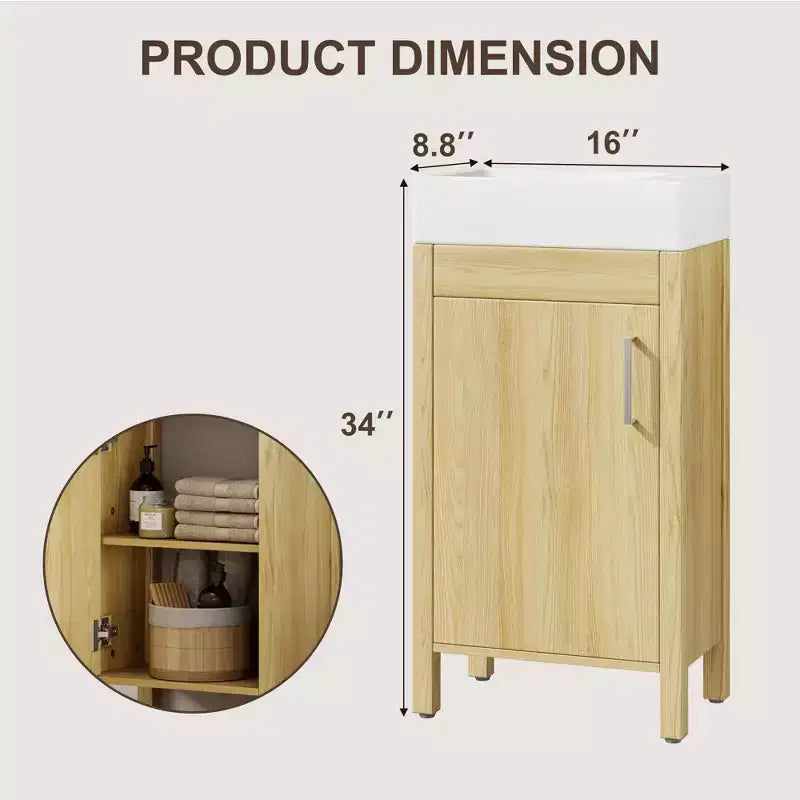 16Bathroom Vanity with Sink,Freestanding Bathroom Sink Cabinet with 2 Soft-Closing Doors&Storage Drawer,Wood Vanity Cabinet,Easy Assembly&Cleaning