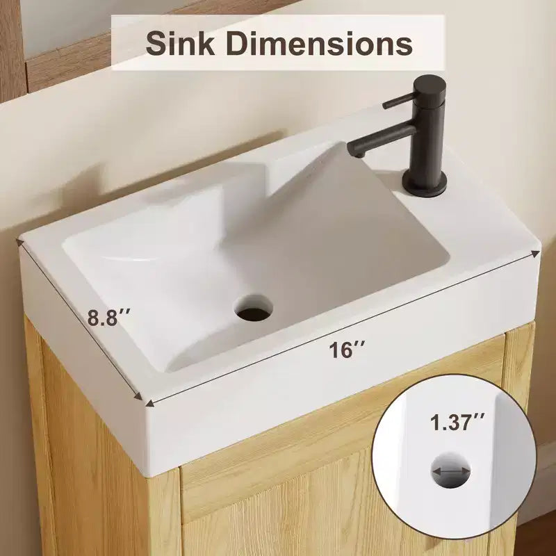 16Bathroom Vanity with Sink,Freestanding Bathroom Sink Cabinet with 2 Soft-Closing Doors&Storage Drawer,Wood Vanity Cabinet,Easy Assembly&Cleaning