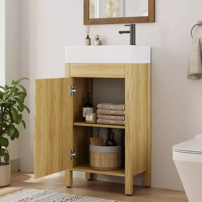 16Bathroom Vanity with Sink,Freestanding Bathroom Sink Cabinet with 2 Soft-Closing Doors&Storage Drawer,Wood Vanity Cabinet,Easy Assembly&Cleaning