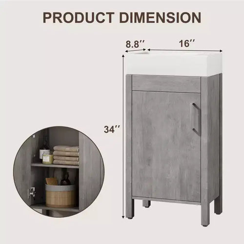 16Bathroom Vanity with Sink,Freestanding Bathroom Sink Cabinet with 2 Soft-Closing Doors&Storage Drawer,Wood Vanity Cabinet,Easy Assembly&Cleaning