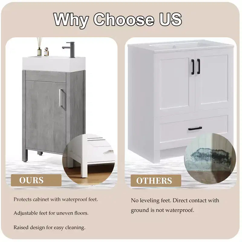 16Bathroom Vanity with Sink,Freestanding Bathroom Sink Cabinet with 2 Soft-Closing Doors&Storage Drawer,Wood Vanity Cabinet,Easy Assembly&Cleaning
