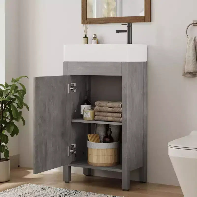 16Bathroom Vanity with Sink,Freestanding Bathroom Sink Cabinet with 2 Soft-Closing Doors&Storage Drawer,Wood Vanity Cabinet,Easy Assembly&Cleaning