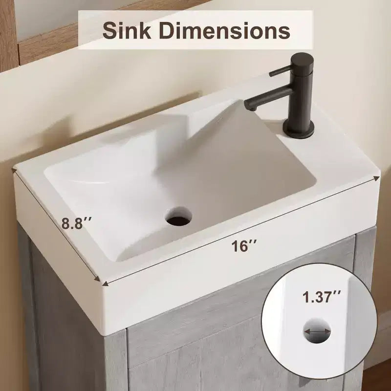 16Bathroom Vanity with Sink,Freestanding Bathroom Sink Cabinet with 2 Soft-Closing Doors&Storage Drawer,Wood Vanity Cabinet,Easy Assembly&Cleaning
