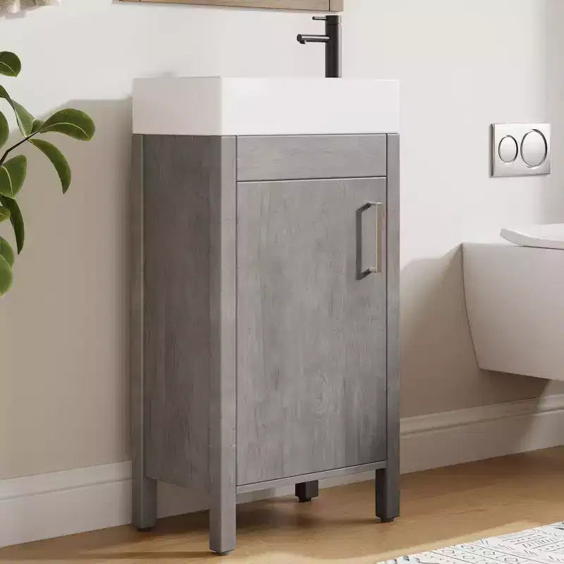 16Bathroom Vanity with Sink,Freestanding Bathroom Sink Cabinet with 2 Soft-Closing Doors&Storage Drawer,Wood Vanity Cabinet,Easy Assembly&Cleaning