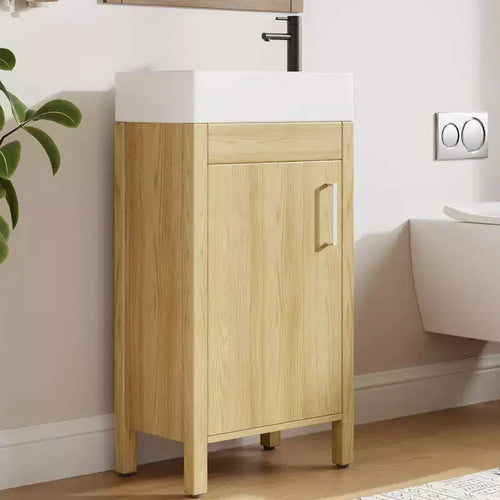 16Bathroom Vanity with Sink,Freestanding Bathroom Sink Cabinet with 2 Soft-Closing Doors&Storage Drawer,Wood Vanity Cabinet,Easy Assembly&Cleaning