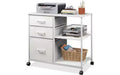 DEXYLLO 3 Drawer Mobile File Cabinet, Rolling Printer Stand with Open Storage Shelf, Fabric Lateral Filing Cabinet fits A4 or Letter, White
