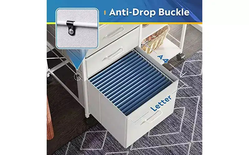 DEXYLLO 3 Drawer Mobile File Cabinet, Rolling Printer Stand with Open Storage Shelf, Fabric Lateral Filing Cabinet fits A4 or Letter, White