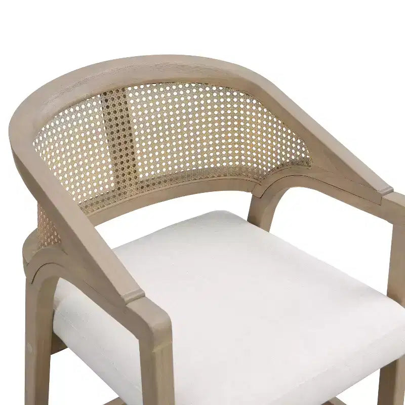 ModernLuxe Rubberwood Counter Height Bar Stools, Accent Armchairs with Rattan Backrest - Set of 2