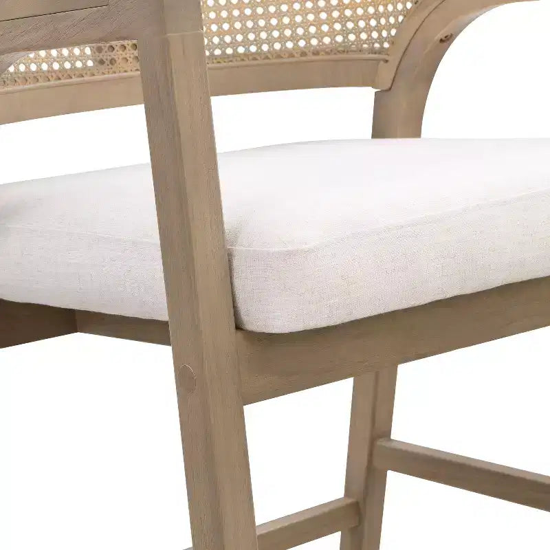 ModernLuxe Rubberwood Counter Height Bar Stools, Accent Armchairs with Rattan Backrest - Set of 2