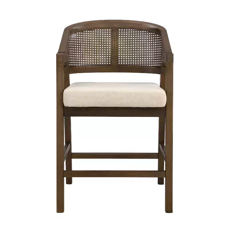 ModernLuxe Rubberwood Counter Height Bar Stools, Accent Armchairs with Rattan Backrest - Set of 2