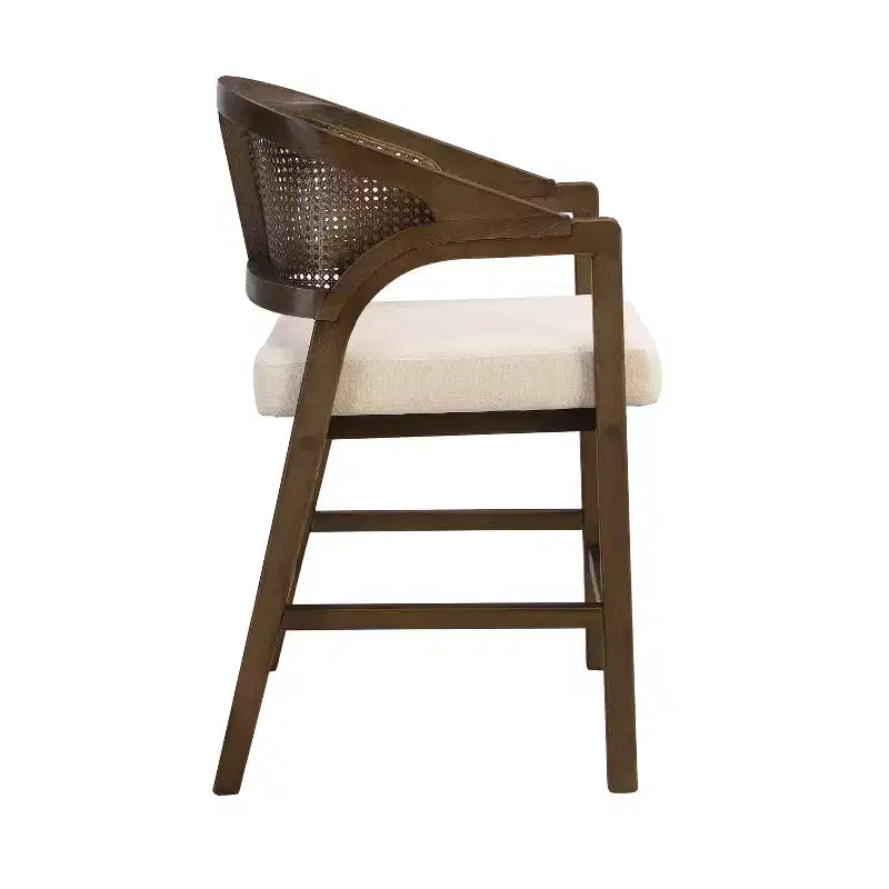 ModernLuxe Rubberwood Counter Height Bar Stools, Accent Armchairs with Rattan Backrest - Set of 2
