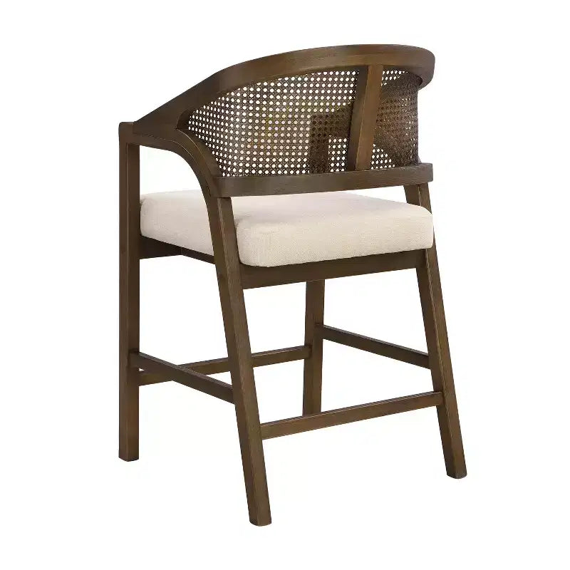 ModernLuxe Rubberwood Counter Height Bar Stools, Accent Armchairs with Rattan Backrest - Set of 2