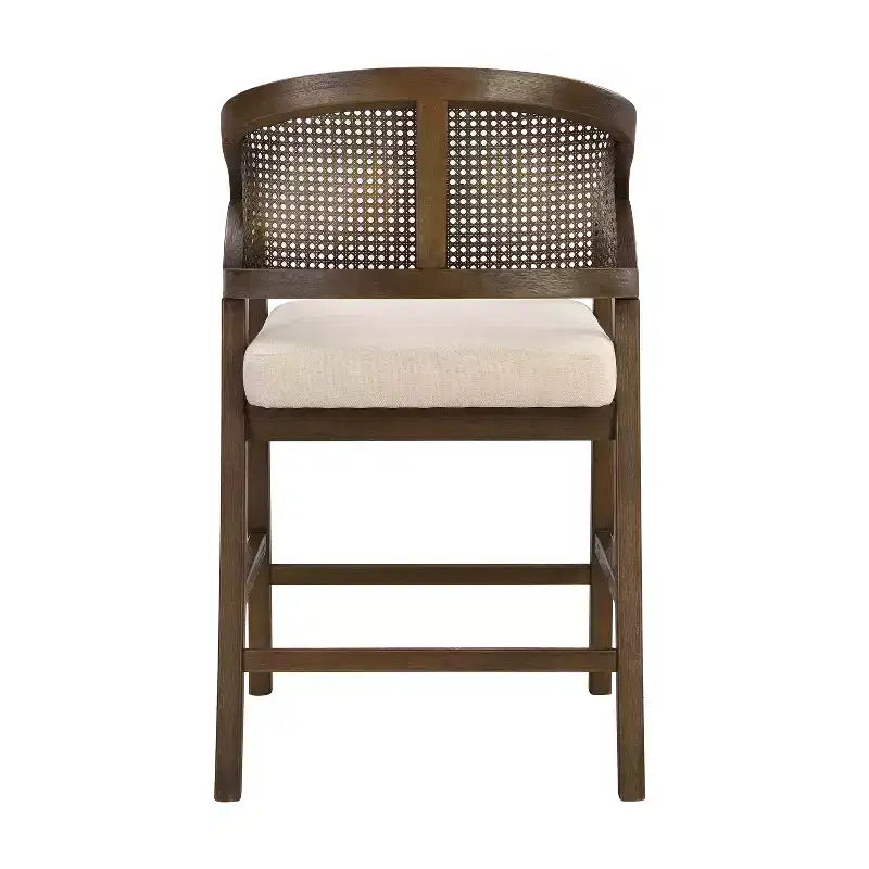 ModernLuxe Rubberwood Counter Height Bar Stools, Accent Armchairs with Rattan Backrest - Set of 2