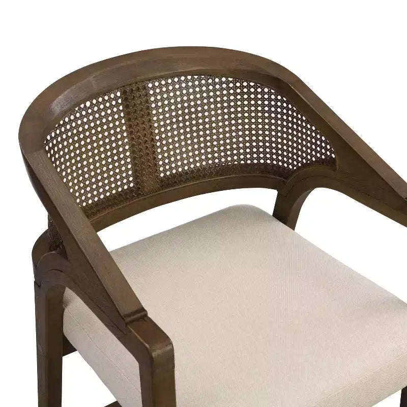ModernLuxe Rubberwood Counter Height Bar Stools, Accent Armchairs with Rattan Backrest - Set of 2