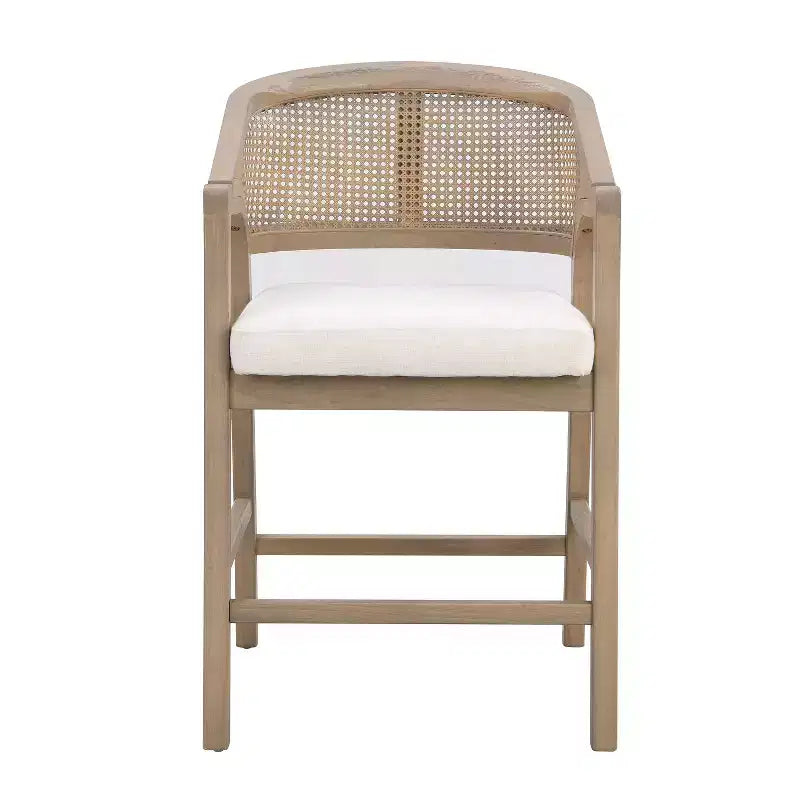 ModernLuxe Rubberwood Counter Height Bar Stools, Accent Armchairs with Rattan Backrest - Set of 2