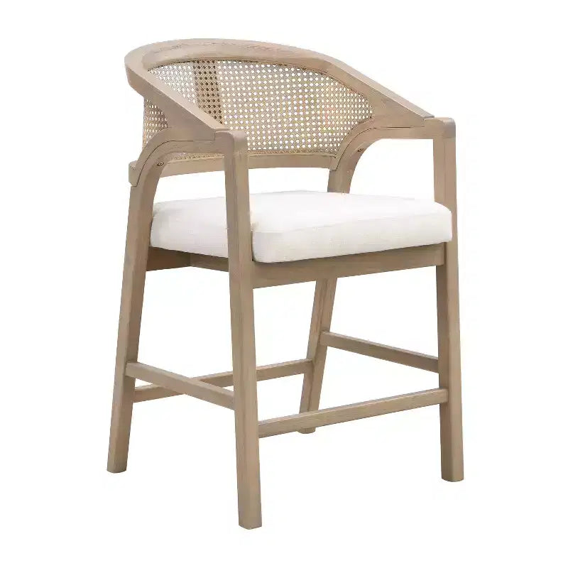 ModernLuxe Rubberwood Counter Height Bar Stools, Accent Armchairs with Rattan Backrest - Set of 2
