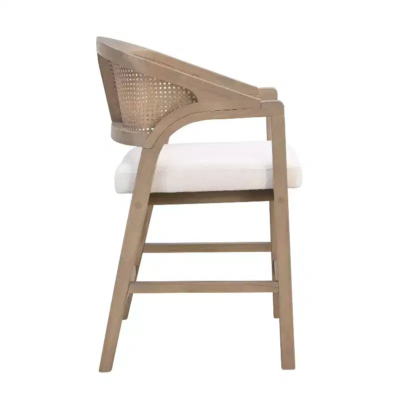 ModernLuxe Rubberwood Counter Height Bar Stools, Accent Armchairs with Rattan Backrest - Set of 2