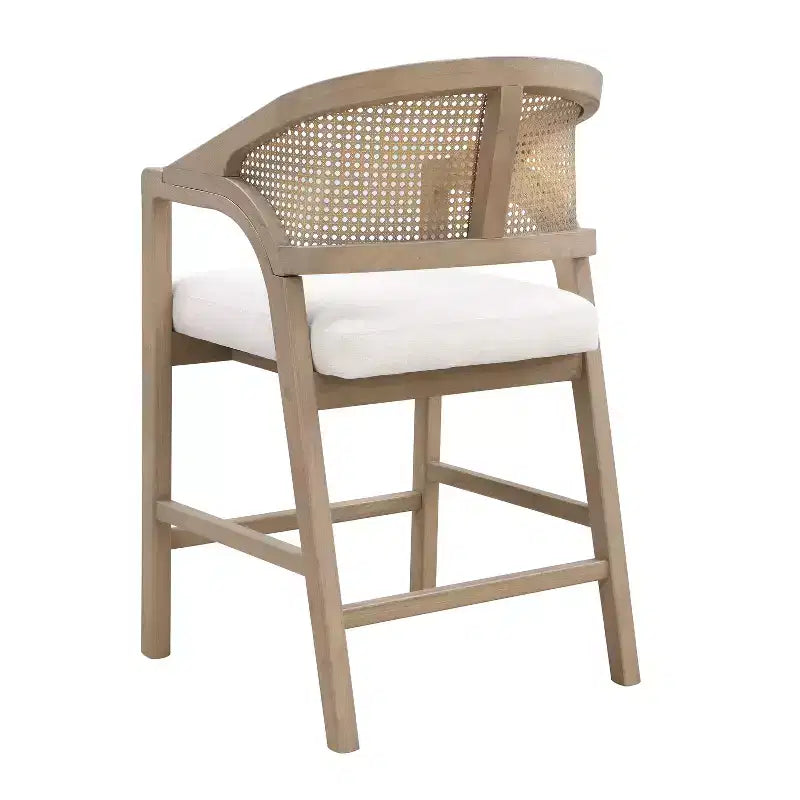 ModernLuxe Rubberwood Counter Height Bar Stools, Accent Armchairs with Rattan Backrest - Set of 2