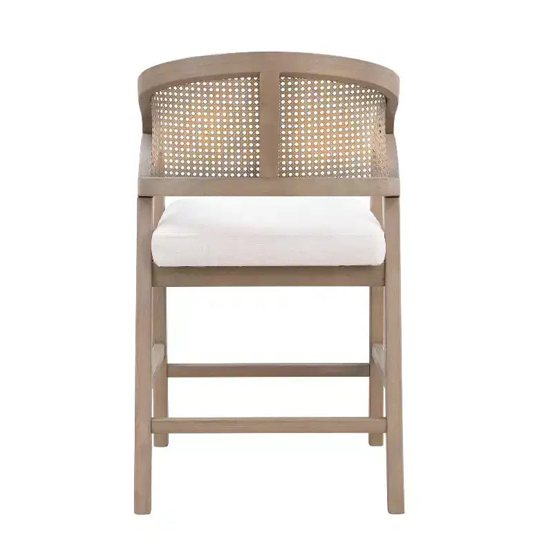 ModernLuxe Rubberwood Counter Height Bar Stools, Accent Armchairs with Rattan Backrest - Set of 2