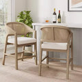 ModernLuxe Rubberwood Counter Height Bar Stools, Accent Armchairs with Rattan Backrest - Set of 2
