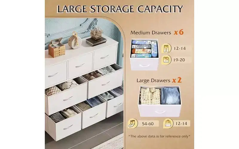DEXYLLO 8 Drawer Dresser for Bedroom, Fabric Dresser with Large Storage Drawer Unit for Entryway, Chest of Drawers for Living Room