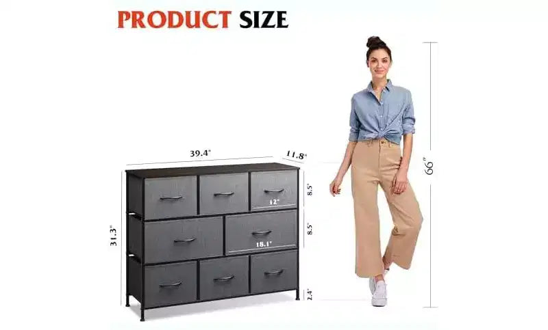 DEXYLLO 8 Drawer Dresser for Bedroom, Fabric Dresser with Large Storage Drawer Unit for Entryway, Chest of Drawers for Living Room